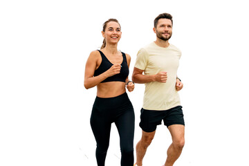 The trainer and the client conduct a fitness class together. A man and a woman running together...