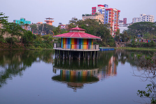 Beautiful Landscape view of Rasel Park Lake in Narayanganj City, Bangladesh