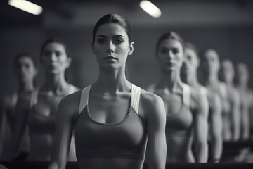 woman ballet in ballet studio group