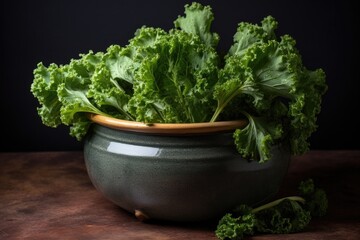 steamed kale on earth-toned stoneware