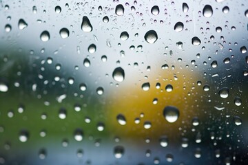 a macro shot of raindrops on an outside window