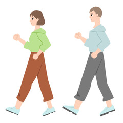 ウォーキングをする男女