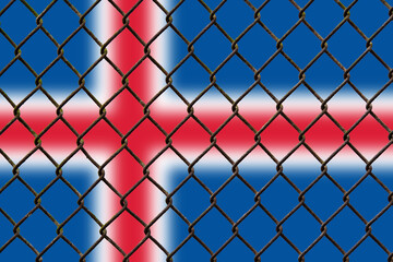 A steel mesh against the background of the flag Iceland.