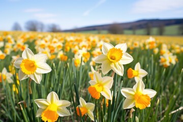 an array of cheerful daffodils in a meadow