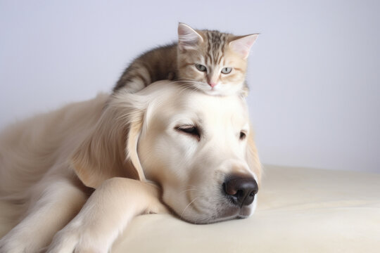 A cat and a dog show their playful side in a heartwarming display of friendship and companionship. AI Generative.