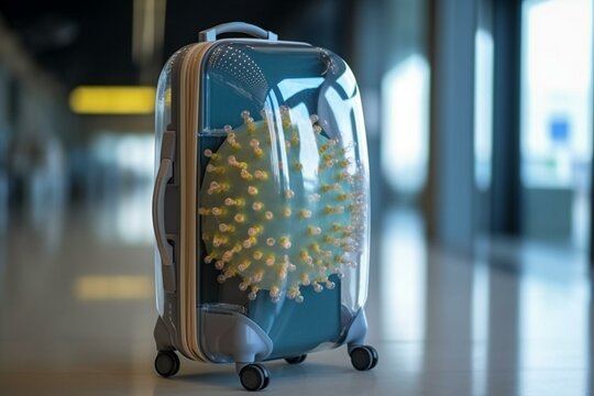 Protected suitcase during holiday travel due to coronavirus in a bubble. Generative AI