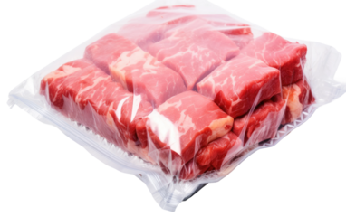 Chopped Meat in Plastic Packaging on White or PNG Transparent Background.