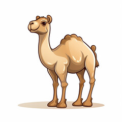 2d cute cartoon camel animal, 2d cartoon with sharp outlines on White Background