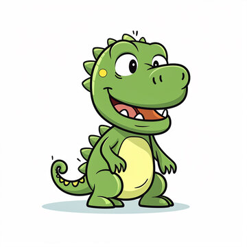 2d cute cartoon crocodile animal, 2d cartoon with sharp outlines on White Background