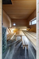 wooden finnish sauna side view