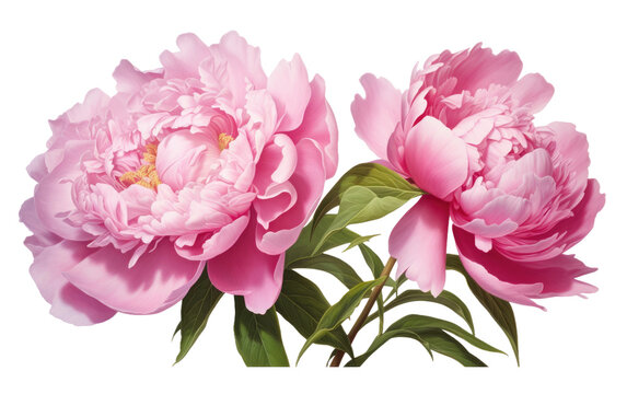 Realistic Peonies Flower Portrait on White or PNG Transparent Background.