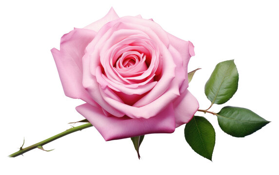 Realistic Pink Rose Portrait on White or PNG Transparent Background.