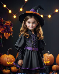 a girl wearing witch costume for halloween