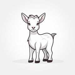 2d cute cartoon goat animal, 2d cartoon with sharp outlines on White Background