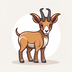 2d cute cartoon ibex animal, 2d cartoon with sharp outlines on White Background