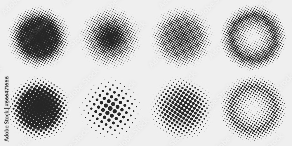 Poster abstract random black gradient halftone circle textures isolated on a white background. geometric ve