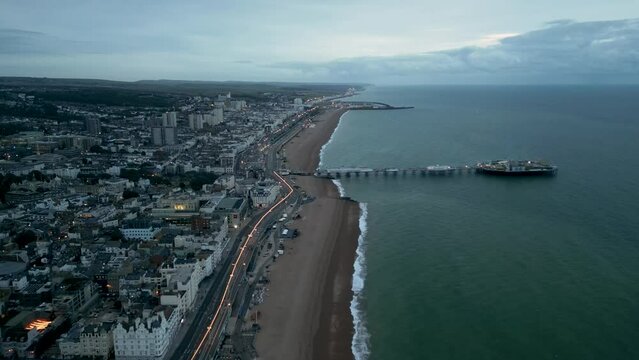 Brighton early morning aerial drone shot 