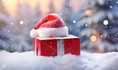 Weihnachtsmannmütze und Geschenk 
