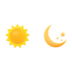 3D render sun, moon. Realistic space elements vector illustration in clay style.Vector illustration isolated on white background.Eps 10.