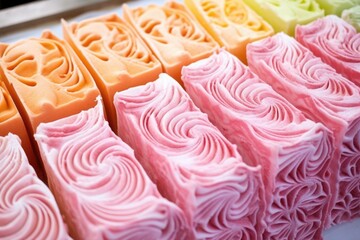 row of soap bars with swirl patterns 胢 a soap crafting technique