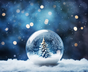Fototapeta na wymiar Christmas glass ball with winter scene snow and trees inside