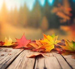 Naklejka na ściany i meble Autumn Leaves Wooden 