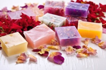 soap bars with embedded flower petals or dried fruit