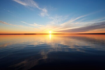 Fototapeta na wymiar calm waters reflecting the rising sun