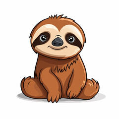 2d cute cartoon sloth animal, 2d cartoon with sharp outlines on White Background
