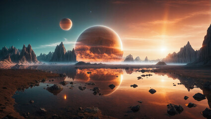 The serene landscape of an exoplanet