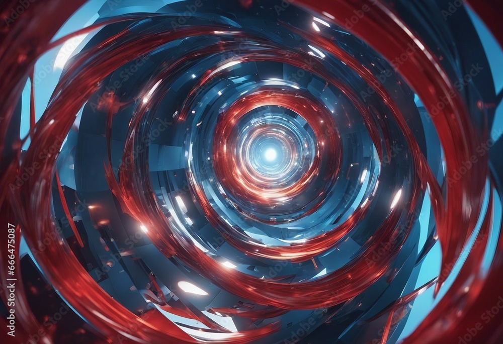 Poster red and blue spiral circle orbit rotation abstract background with space for text