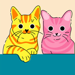 Vector illustration of a set of cats. Cute cartoon animals.Design element for advertising, posters, prints for clothing, banners, covers, children's products, websites, social networks