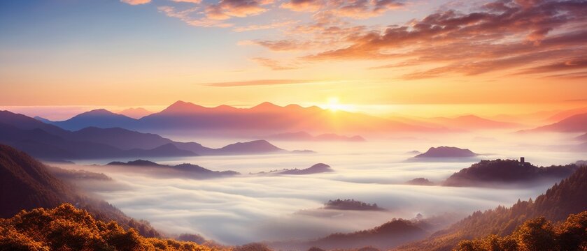 Majestic Morning: Sunrise Sky and Sea of Mist