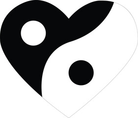 Vector illustration of Yin Yang heart shape as a concept of mind balancing