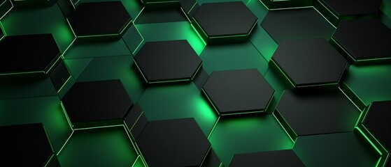 Black and Green Hexagonal Geometric Pattern