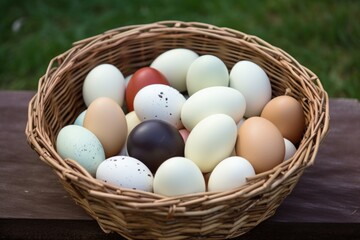 eggs from different bird breeds kept together in one basket