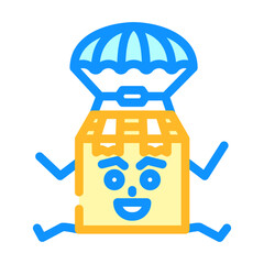parachute flying cardboard box character color icon vector. parachute flying cardboard box character sign. isolated symbol illustration