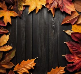 Naklejka na ściany i meble Autumn Leaves Black Background