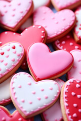 Obraz premium Background of pink and red heart-shaped cookies.