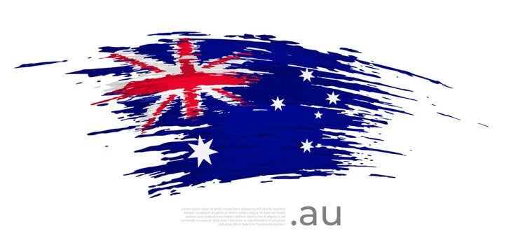 Australia flag. Brush strokes, grunge. Brush painted australian flag on white background. Vector design, template national poster, place for text. State patriotic banner of australia. Copy space
