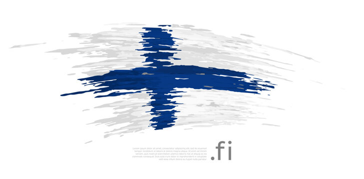 Finland flag. Brush strokes, grunge. Brush painted finnish flag on white background. Vector design, template national poster with place for text. State patriotic banner of finland, cover. Copy space