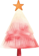 Childishly drawn cute watercolor Christmas tree on white background