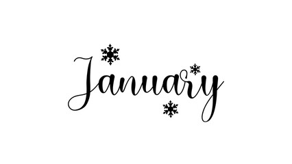 Hand drawn lettering phrase January. Month January for calendar. Handwritten phrase for banner, flyer, greeting card, calendar. Black text over white background. 