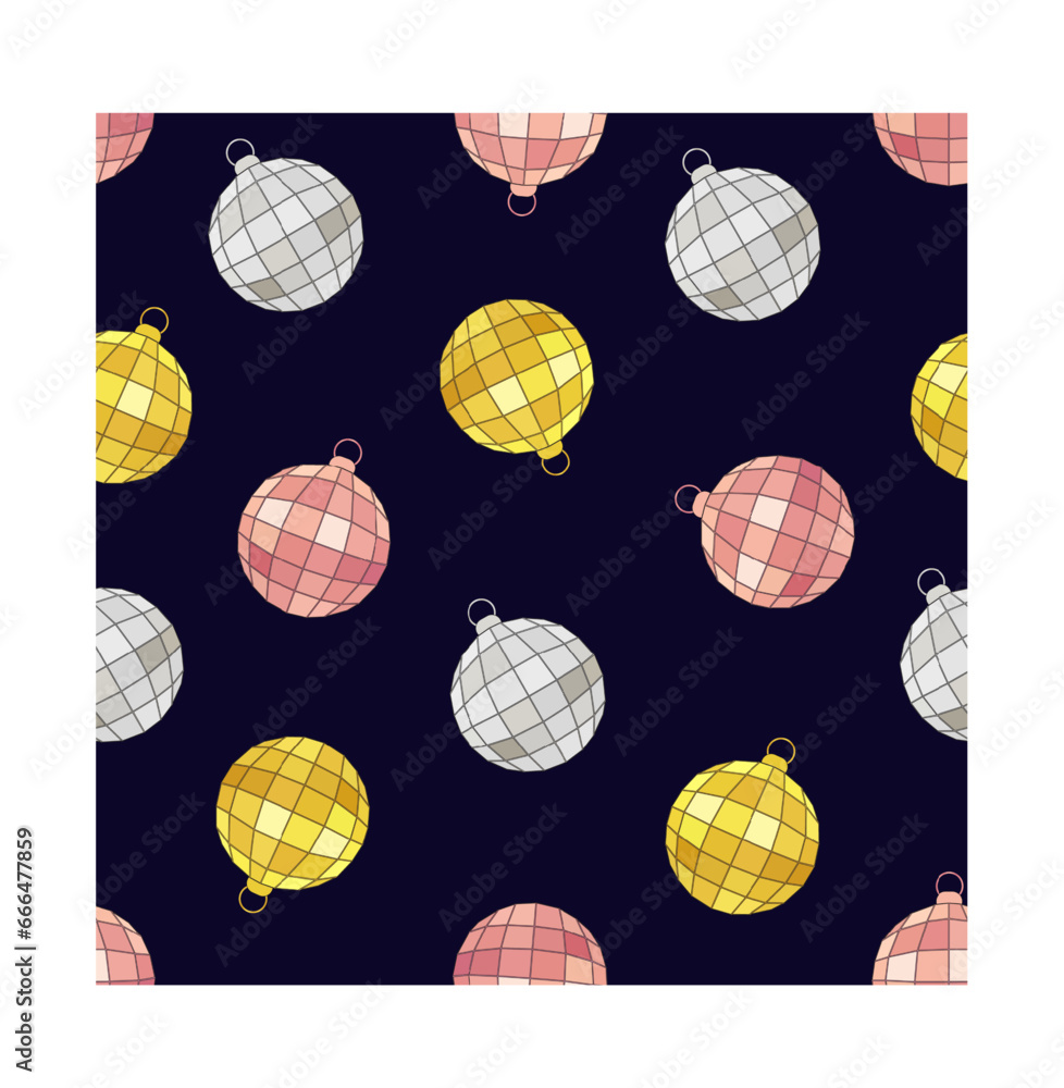 Canvas Prints christmas disco balls seamless pattern on dark background. vector design.