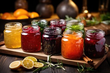 assorted homemade winter solstice preserves in jars