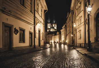 Historic Streets of Prague by Night.