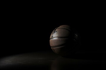 Dark studio shot of basketball alone with mixed lighting. Generative AI