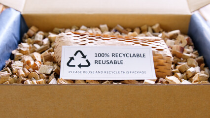 Net zero waste go green SME use eco friendly care sign plastic free symbol packaging carton box...