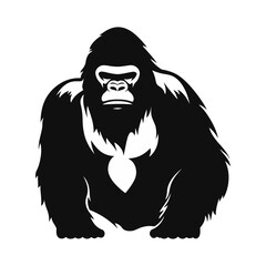 Gorilla logo. Chimpanzee black silhouette icon isolated. Vector illustration
