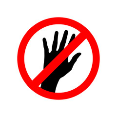 Prohibited hand sign, no entry, don't touch, don't press, prohibited, icon isolated. Vector illustration